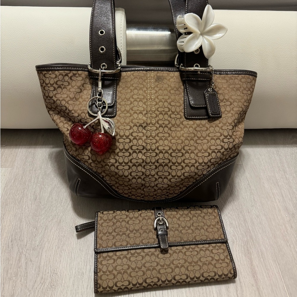 Coach Brown Signature Tote with Wallet